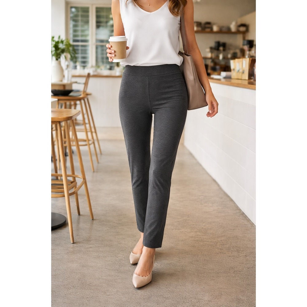 Philosophy Pull On Pants Womens L Gray Ponte Knit Stretch Slim Leg Career Croppe